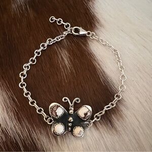 ❤️ Unique Wild Horse Jasper Butterfly  Statement 925 Link Navajo Adj Bracelet